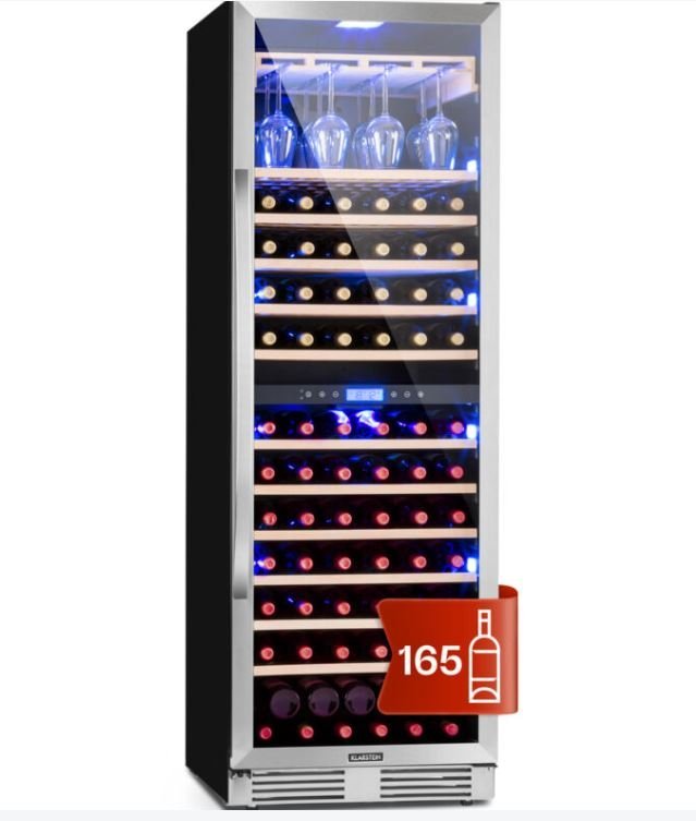 1-2.jpg Klarstein Cave a Vin Encastrable, Caves à Vin de Conservation de 433L, Porte en Verre, Cave a Vins à Double Zone, Bar Int/Ext, Frigo Vin Bizone, Cave a Vin de Vieillissement, Cave à Vin 165 Bouteilles – Image 1