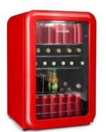 Klarstein PopLife Refroidisseur de boissons - mini-bar, réfrigérateur rétro, 0-10°C, seulement 39 dB, 115 L, écologique, porte à double vitrage, design rétro, rouge
