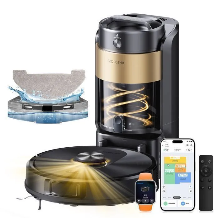 proscenic-aspirateur-balai Proscenic Q20 Plus Aspirateur Robot Laveur avec Station sans Sac 4L - 12000PA -200MIN -Alexa/Google Home/iWatch -Sec/humide 2 en 1 – Image 1
