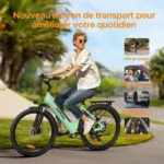 HILLMILES Milecity 1 - Vélo Électrique 26" - Moteur 250W - Batterie Amovible 36V 13Ah - Autonomie 100km - Shimano 7 vitesses, Vert – Image 4