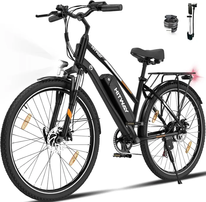 velo-electrique-vae-hitway-noir-28-batteri Vélo électrique VAE - HITWAY - Noir - 28" - Batterie Amovible 250W 36V 13Ah - Shimano 7 Vitesses - VTT Électrique – Image 1