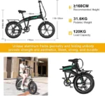 HITWAY Vélo électrique VAE BK36 Pliable 250W - Batterie Amovible 48V10,4Ah - 7 Vitesses - Noir – Image 4
