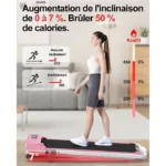 Inclinaison 0-7° - Tapis de course Pliant BIGZZIA, tapis de march silencieux 2.5 HP - 1-8 km/h,Charge max 130kg, Walking Pad Rose – Image 2