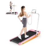 Inclinaison 0-7° - Tapis de course Pliant BIGZZIA, tapis de march silencieux 2.5 HP - 1-8 km/h,Charge max 130kg, Walking Pad Rose