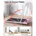 Inclinaison 0-7° - Tapis de course Pliant BIGZZIA, tapis de march silencieux 2.5 HP - 1-8 km/h,Charge max 130kg, Walking Pad Rose – Image 6