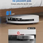 ECOVACS T50 Omni Aspirateur Robot avec Station, Puissance 15000Pa, Brosse latérale et serpillière Extensibles, ZeroTangle 2.0, AIVI 3D 2.0, Lavage à l’eau Chaude 75℃, Ultra-Mince 81 mm, Blanc – Image 2