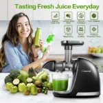 AMZCHEF Extracteur de Jus de Fruits et Légumes Sans BPA Slow Juicer Presse à Froid Machine,Noir – Image 4