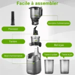 AMZCHEF Extracteur de Jus Puissant pour Fruits Entiers Goulotte Large 135mm Pression à Froid 250W Capacité 1.8L Gris – Image 3