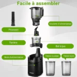 AMZCHEF Extracteur de jus Sans Préparation, Extracteur Jus Lent 135mm 1,8 L, Slow Juicer 250W sans BPA, Noir – Image 2