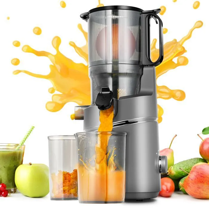 amzchef-extracteur-de-jus AMZCHEF Extracteur de jus Sans Préparation, Extracteur Jus Lent 135mm 1,8 L, Slow Juicer 250W sans BPA, Gris – Image 1