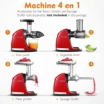 AMZCHEF Extracteur de Jus de Fruits et Légumes Extracteur Jus Lent Presse-agrumes sans BPA Rendement en jus de 99 % Rouge – Image 3