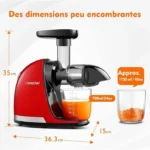 AMZCHEF Extracteur de Jus de Fruits et Légumes Extracteur Jus Lent Presse-agrumes sans BPA Rendement en jus de 99 % Rouge – Image 2