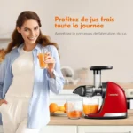AMZCHEF Extracteur de Jus de Fruits et Légumes Extracteur Jus Lent Presse-agrumes sans BPA Rendement en jus de 99 % Rouge – Image 6