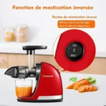 AMZCHEF Extracteur de Jus de Fruits et Légumes Extracteur Jus Lent Presse-agrumes sans BPA Rendement en jus de 99 % Rouge – Image 5