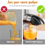 AMZCHEF Extracteur de Jus de Fruits et Légumes Extracteur Jus Lent Presse-agrumes sans BPA Rendement en jus de 99 % Rouge – Image 4