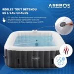 AREBOS Spa Gonflable | pour l'intérieur et l'extérieur | pour 6 Personnes | 185x185cm | 130 Jets de Massage | 910 litres – Image 3