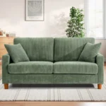 Canapé 2/3 Places en Velours Côtelé Vert,Canapé Scandinave avec 2 coussins et 2 oreillers pour le salon,pieds en bois,178×76×84cm