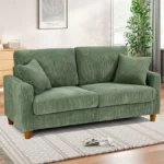 Canapé 2/3 Places en Velours Côtelé Vert,Canapé Scandinave avec 2 coussins et 2 oreillers pour le salon,pieds en bois,178×76×84cm – Image 4