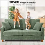 Canapé 2/3 Places en Velours Côtelé Vert,Canapé Scandinave avec 2 coussins et 2 oreillers pour le salon,pieds en bois,178×76×84cm – Image 5