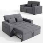 Canapé Convertible - Bealife - 2 Rangement Accoudoirs - 2 Places - 2 Coussins - Lit - Tissu Gris Foncé - Métal - Salon - Chambre