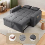 Canapé Convertible - Bealife - 2 Rangement Accoudoirs - 2 Places - 2 Coussins - Lit - Tissu Gris Foncé - Métal - Salon - Chambre – Image 2