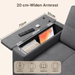 Canapé Convertible - Bealife - 2 Rangement Accoudoirs - 2 Places - 2 Coussins - Lit - Tissu Gris Foncé - Métal - Salon - Chambre – Image 5