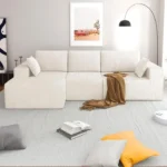 Canapé d'angle Convertible 4 Places – NHHF – 273 x 176 x 57 cm – Canapé 4 en 1 avec 5 Oreillers – Velours Côtelé – Beige – Image 2