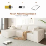 Canapé d'angle Convertible 4 Places – NHHF – 273 x 176 x 57 cm – Canapé 4 en 1 avec 5 Oreillers – Velours Côtelé – Beige – Image 3