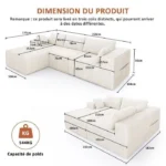 Canapé d'angle Convertible 4 Places – NHHF – 273 x 176 x 57 cm – Canapé 4 en 1 avec 5 Oreillers – Velours Côtelé – Beige – Image 6