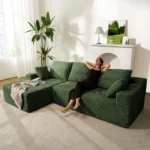 Canapé d'angle gauche 263x171x 59cm, combinaison libre, sans assemblage canapé en L 4 places avec méridienne vert en Velours cotelé