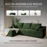 Canapé d'angle gauche 263x171x 59cm, combinaison libre, sans assemblage canapé en L 4 places avec méridienne vert en Velours cotelé – Image 4