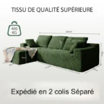 Canapé d'angle gauche 263x171x 59cm, combinaison libre, sans assemblage canapé en L 4 places avec méridienne vert en Velours cotelé – Image 6