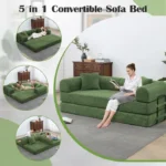 Canapé-lit 200cm de large, garnissage en mousse haute densité, convertible en canapé-lit 3 places ,avec accoudoirs Vert – Image 2