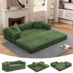 Canapé-lit 200cm de large, garnissage en mousse haute densité, convertible en canapé-lit 3 places ,avec accoudoirs Vert