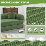 Canapé-lit 200cm de large, garnissage en mousse haute densité, convertible en canapé-lit 3 places ,avec accoudoirs Vert – Image 3