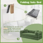 Canapé-lit 200cm de large, garnissage en mousse haute densité, convertible en canapé-lit 3 places ,avec accoudoirs Vert – Image 4