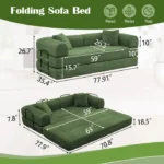 Canapé-lit 200cm de large, garnissage en mousse haute densité, convertible en canapé-lit 3 places ,avec accoudoirs Vert – Image 6