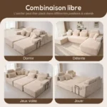 Canapé modulaire super grand en U avec 2 méridiennes, confortable en velours côtelé mousse à mémoire de forme,sans assemblage beige – Image 2