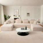 Canapé modulaire super grand en U avec 2 méridiennes, confortable en velours côtelé mousse à mémoire de forme,sans assemblage beige