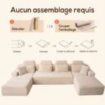 Canapé modulaire super grand en U avec 2 méridiennes, confortable en velours côtelé mousse à mémoire de forme,sans assemblage beige – Image 3