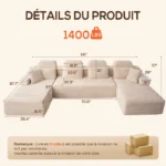 Canapé modulaire super grand en U avec 2 méridiennes, confortable en velours côtelé mousse à mémoire de forme,sans assemblage beige – Image 6