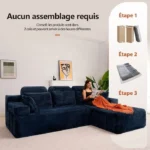 Canapé d'angle réversible avec méridienne, canapé modulairee dossier haute, canapé-lit à assise profonde sans assemblage bleu – Image 2