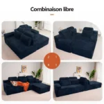 Canapé d'angle réversible avec méridienne, canapé modulairee dossier haute, canapé-lit à assise profonde sans assemblage bleu – Image 3