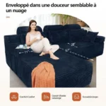 Canapé d'angle réversible avec méridienne, canapé modulairee dossier haute, canapé-lit à assise profonde sans assemblage bleu – Image 4