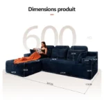 Canapé d'angle réversible avec méridienne, canapé modulairee dossier haute, canapé-lit à assise profonde sans assemblage bleu – Image 6