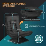CASARIA Fauteuil tout confort pivotant à 360° Noir capacité de charge de 150kg siège de gaming 58x57x84/87cm relaxation – Image 3