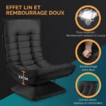 CASARIA Fauteuil tout confort pivotant à 360° Noir capacité de charge de 150kg siège de gaming 58x57x84/87cm relaxation – Image 4
