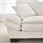 DRIPEX Canapé 3 Places en Velours Côtelé Beige avec oreillers,coussins de dossier et accoudoirs,Pied en bois robuste,224×81×81cm – Image 4