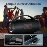 ZEALOT Enceinte Bluetooth 160W IPX6, Basses puissantes, Autonomie 40h, RGB, USB-C, AUX, Carte TF – Image 3