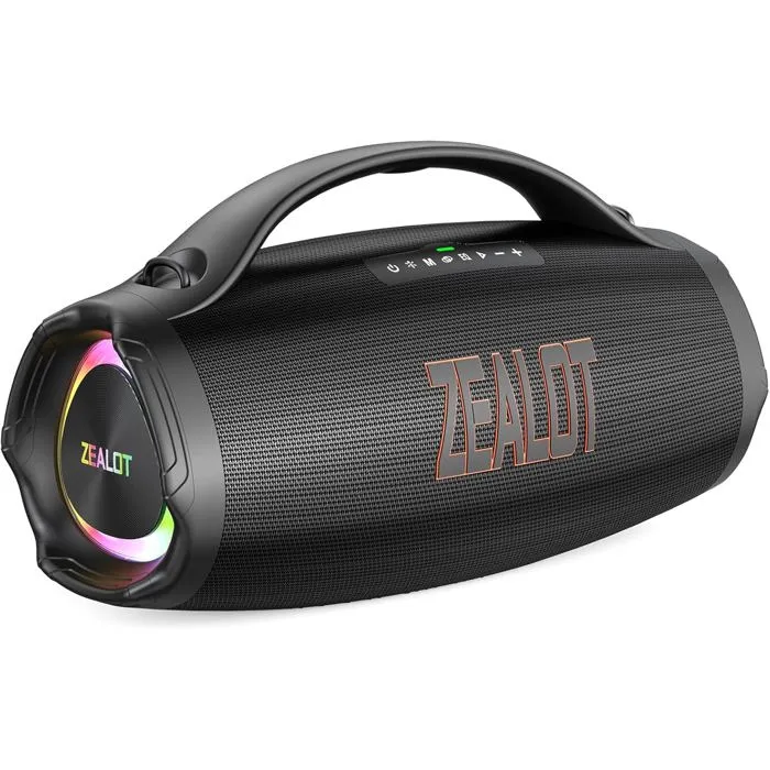 enceinte-bluetooth-zealot ZEALOT Enceinte Bluetooth 160W IPX6, Basses puissantes, Autonomie 40h, RGB, USB-C, AUX, Carte TF – Image 1